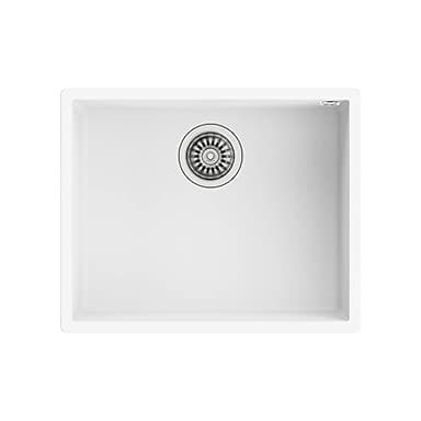Teka Square 50.40 TG - Fregadero Bajo Encimera de 50 cm, Cubeta Cuadrada, Desagüe con Válvula Canasta y Sifón, Granito, Color Blanco