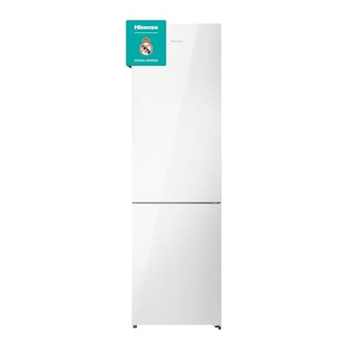 Hisense RB440N4GWD - Frigorífico Combi No Frost Puerta Cristal, 2M Alto, Clase D, Tecnología AdaptCool, Puerta Reversible, Silencioso, 59P. x 59,5W x 200H cm, Blanco Cristal