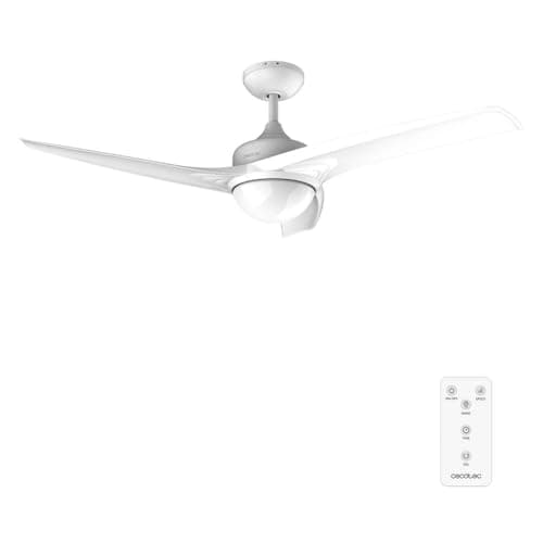 Cecotec Ventilador de Techo con Mando a Distancia, Temporizador y Luz LED EnergySilence Aero 550. 60 W, 132 cm de Diámetro, 3 Aspas, 3 Velocidades, Función Invierno, Diseño en blanco