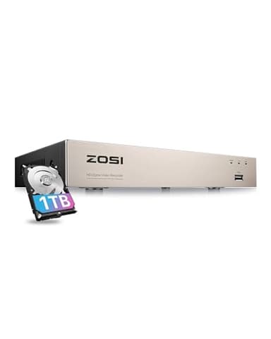 ZOSI 1080P 8CH DVR Grabador de Videovigilancia H.265+ para CCTV Sistema de Cámaras de Seguridad, 1TB Disco Duro, P2P Detección de Movimiento