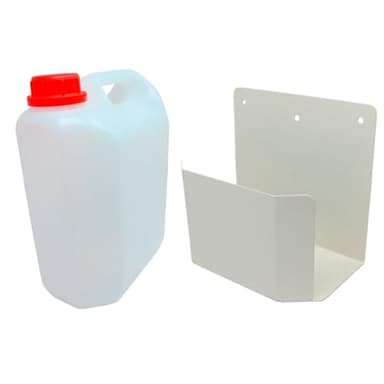 Conjunto garrafa PVC de 5L para descarga desagüe aire acondicionado + Soporte metálico en U de pared | kit bidón pequeño soporte