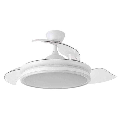 TODOLAMPARA - Ventilador de techo con luz LED 36W motor DC modelo BAYOMO Blanco, 3 tonalidades, aspas retráctiles, 6 velocidades, control remoto, memoria, temporizador, silencioso y bajo consumo