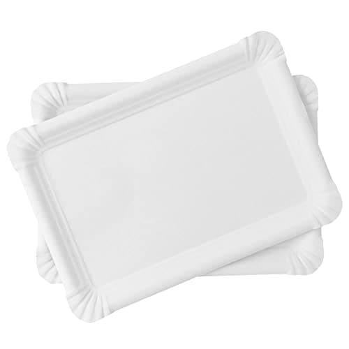 Juego de 20 bandejas de cartón Blanco Reciclado – bandejas de presentación para repostería o aparador frío – 100% ecológico (23 x 16 cm)