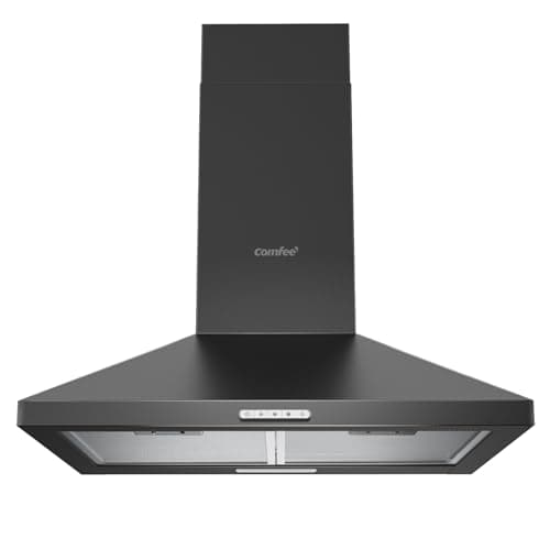 COMFEE' PYRA17B-60 Campana extractora 60 cm Campana extractora negra con LED, sistema de recirculación y canalización y filtros de carbón