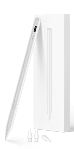 Lápiz para iPad 2018-2025 con Carga Rápida, Rechazo de Palma y Detección de Inclinación, Compatible con i-Pad 11/10/9/8/7/6, iPad Mini 7/6/5, Air M3/M2/5/4/3, iPad Pro M4 13" 12.9" 11"- Blanco