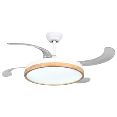 Ventilador de techo con luz LED 36W Blanco en 3 Temperaturas de Luz con Mando a Distancia -Motor DC Eficiente y Silencioso, 3 tonalidades, aspas desplegables retráctiles, 6 velocidades (F7731)