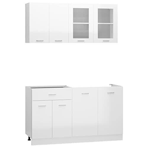 vidaXL Juego de Muebles de Cocina 4 Piezas Comedor Mobiliario Armario Estante Almacenaje Microondas Fregadero Lavavajilla Contrachapada Blanco Brillo