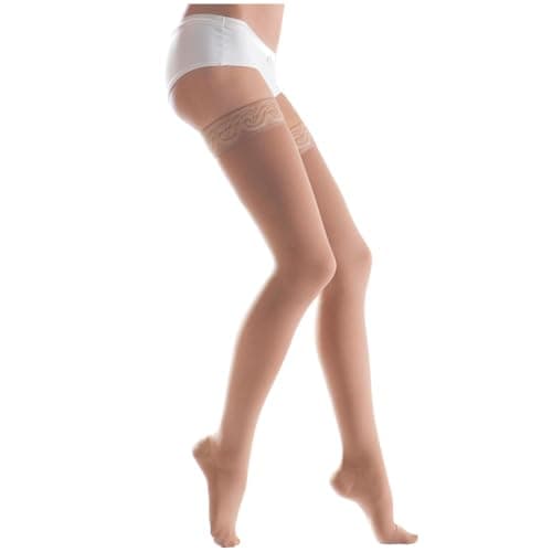 Lauma Medical, 23-32 mmHg Medias de compresión médica de clase 2 con rayas de encaje, venas varicosas, a menudo hinchazón en las piernas, dolor en las pantorrillas y los pies (Beige, Talla M, Corta)