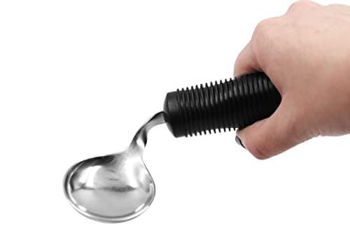 KMINA - Cuchara Adaptada Discapacidad Flexible Bilateral (Ángulo Ajustable), Cubiertos Mayores Mango Grueso, Ortopédica, Curva Adulto