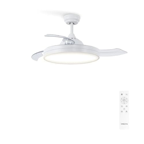 CREATE / WIND CLEAR/Ventilador de techo con luz blanco con mando / 40W, Ø108 cm, temporizador, 6 velocidades, aspas retráctiles, 3 temperaturas de luz, función verano-invierno