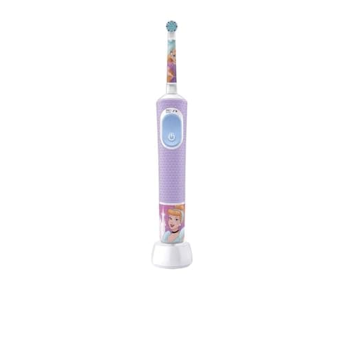 Oral-B Pro Kids Princess - Cepillo de dientes eléctrico para niños a partir de 3 años, incluye modo Sensitiv+ para cuidado dental, cerdas extrasuaves, 1 cepillo, 4 pegatinas, color morado y azul