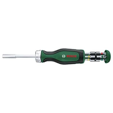 Bosch Destornillador de carraca con 12 puntas (alto par para un atornillado eficiente y de alta intensidad; depósito de puntas emergente; incluye 12 puntas; portapuntas magnético) - Amazon Edición