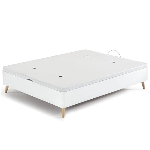 Miroytengo Canapé Alto Abatible Estilo Nórdico con Patas Ligeramente inclinadas Color Blanco Cama Dormitorio 150x190 cm