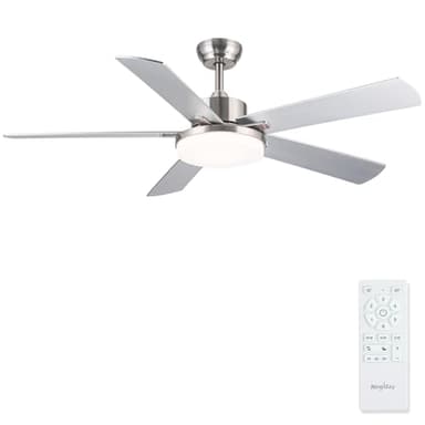 Newday 132cm Ventilador de Techo con Luz y Mando Plata, Ventilador de Techo con Lampara Regulable y 5 Aspas Grande, Motor DC Silencioso, 6 Velocidades, Patrones de Sueño para Dormitorio Terraza Salon