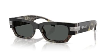 Versace Gafas de sol para hombre, montura negra, lentes gris oscuro, 53 mm, Habana, XX-Large