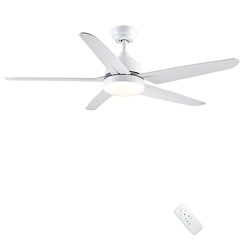 CJOY 132cm Ventilador de Techo con Iluminación y Control Remoto Silencioso, Lámpara con Ventilador Blanco 5 Aspas y Mando a Distancia LED 24W, 3 Velocidades, Dormitorio