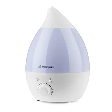 Orbegozo HU 2013 - Humidificador, luces de 7 colores, 1,3 L de capacidad, proyecta vapor frío, área de acción 20 m2, bandeja para aceite aromático, caudal de vapor regulable, 18 W, Color Azul