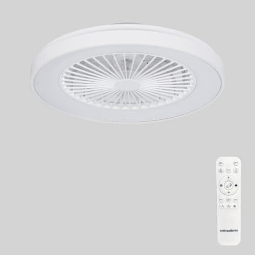 activeallbrite Blanco Ventilador de Techo, Motor DC 20W, Velocidad del Viento ajustable con Control Remoto, Adecuado Dormitorio, Habitación infantil.
