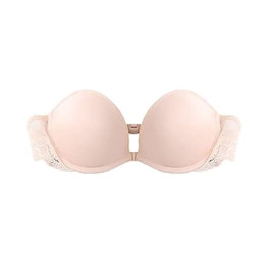 TOFBS Sujetador sin Tirantes para Mujer y Niñas Sexy Hebilla Delantera Bandeau Antideslizante Sujetadores Aros con Relleno Invisible Push Up Bra Encaje Sujetador sin Espalda (Beige,S)