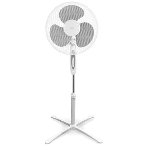 gridinlux® | Ventilador de Pie HOMELY FRESH 450 | 40W | 3 Aspas de 40 cm diámetro | Oscilante | Enfriador 3 Velocidades | Altura regulable 100-125 cm | Silencioso | Blanco
