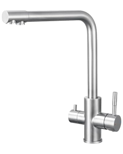 Sofetiy Grifo Cocina 3 Vías, Grifo Osmosis con 2 Palancas, Grifo de Cocina Fregadero con Agua Fría y Caliente y Agua Filtrada, Acero Inoxidable Cepillado, Giratorio 360°（Sin Purificador de Agua）