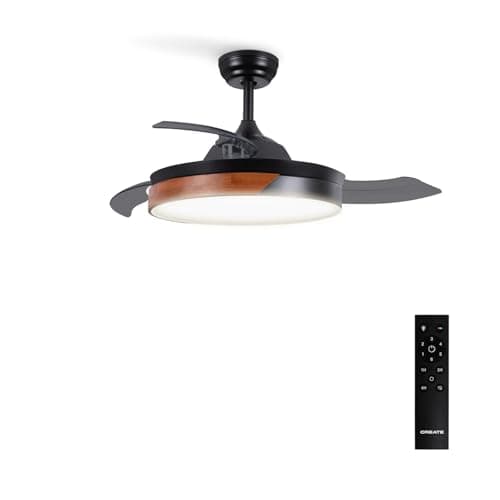 CREATE / WIND CLEAR/Ventilador de techo con luz negro madera oscura con mando / 40W, Ø108 cm, temporizador, 6 velocidades, aspas retráctiles, 3 temperaturas de luz, función verano-invierno