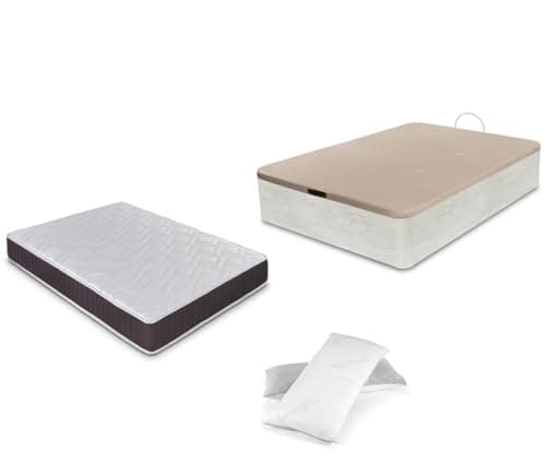 DORMIDAN - Pack de canapé abatible de Gran Capacidad + colchón viscoelástico + Almohada visco Copos de Regalo (Artico, 150_x_190_cm)