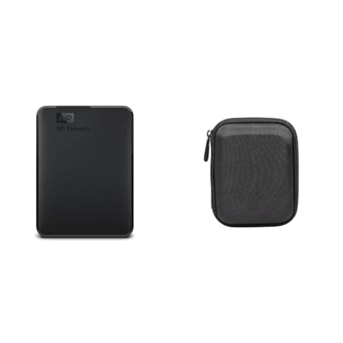 WD Elements - Disco Duro Externo portátil de 2 TB con USB 3.0, Color Negro & Amazon Basics - Funda para Disco Duro Externo, Color Negro, 13.2 x 10.5 x 3.8 cm