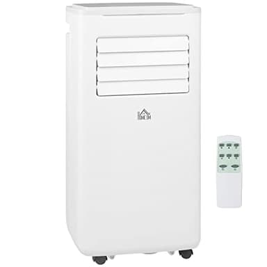 HOMCOM Aire Acondicionado Portátil 9000BTU 1010W Enfriador Ventilador Deshumidificador 38 L/Día con Pantalla LED Control Remoto Temporizador para Habitación de 20 m² 35,3x35x72,5 cm Blanco