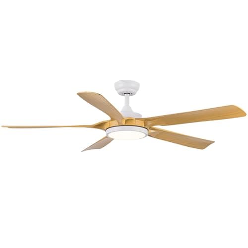 Newday Ventilador de Techo Color de la Madera, 142cm Ventilador de Techo con Luz Dimmer, Ventilador Techo Grande con Mando a Distancia Silencioso, 5 aspas, Motor DC 6 Velocidades Para Sala de estar