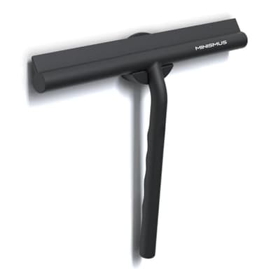 Minismus Limpiacristales para ducha, baño, azulejos, espejos, ventanas, incluye soporte magnético sin taladrar, autoadhesivo, diseño moderno (21 cm, negro)