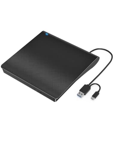 LMEN Lector CD DVD Externo Unidad Reproductor CD -R/RW Grabadora CD Externa con USB 3.0 y Type-C, Disquetera Externa USB para Portatil/PC/Samsung/ASUS/Windows 11/10/8/XP/Vista/Linux/Mac OS Negro