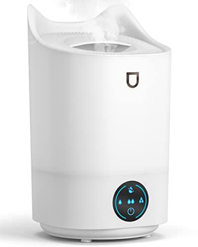 Kihhvlo Humidificador de Silencioso para Bebes, 3L 24 Horas Habitacion Vapor Humificadores, 2 Boquillas y 3 Modos para Dormitorio Oficina (Blanco 4L)