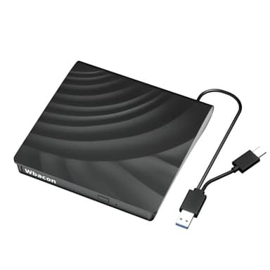 Wbacon External CD/DVD Drive for Laptop, USB3.0 & Type C DVD Player Portable CD/DVD Burner, CD ROM External DVD Drive for Laptop Compatible with Laptop Desktop PC Windows 11/10//7 Linux Mac OS