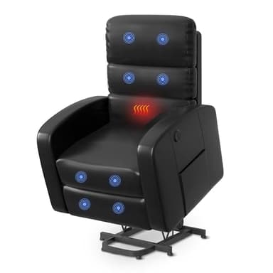FLEXISPOT Sillón Masaje Relax con Función Reclinación Eléctrica, Masaje Y Termoterapia, Sillón de Relajación para Dormir, Sillón de Masaje para Personas Mayores (XL3-Negro)
