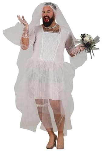 FIESTAS GUIRCA | Disfraz de Novia para Hombre Adulto (52-54/L) - Vestido y Velo - Ideal para Despedida de Soltero, Bachelor Party y Fiestas de Disfraces - Divertido y Original - Blanco