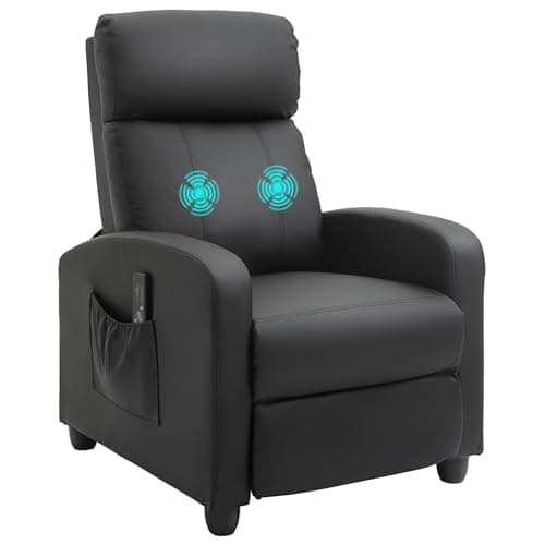 HOMCOM Sillón de Masaje Sillón Relax Reclinable con Mando a Distancia 2 Zonas de Masaje 8 Programas 5 Niveles de Intensidad 1 Bolsillo Lateral y Temporizador Tapizado en PU 68x88x98 cm Negro