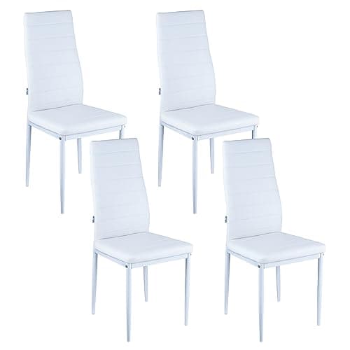 Baroni Home Juegos de 4 Sillas de Comedor con Respaldo Alto y Asiento Ergonómico con Costuras Decorativas, Sillas Elegantes Alcochado en Piel Sintética con Estructura en Acero, 40X48X96, Blanco
