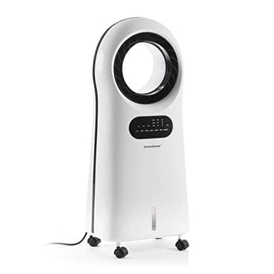 InnovaGoods® Climatizador portátil, humidificador, climatizador enfriador de aire, ventilador, sin aspas, climatizador evaporativo ionizador capacidad 3L, 100W, Flujo de aire 360º, Blanco-Negro.
