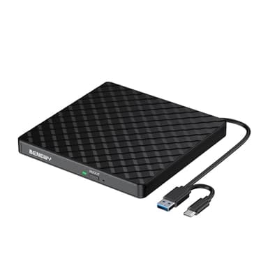 BENEWY Lector CD/DVD Externo, USB 3.0 Grabadora DVD Externa,Disquetera Externa USB C CD/DVD-RW Drive, Lector DVD Externo para Portatil,PC,Laptop,Windows 11/10/8.1/XP/Linux/MacOS,iMac,Macbook Negro
