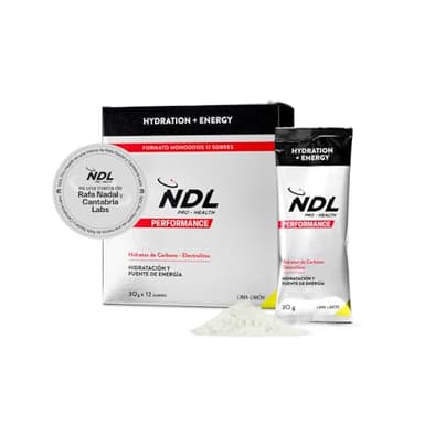 NDL Pro-Health Hydration energy - Bebida isotónica y de hidratación rápida con electrolitos y sales minerales para el deporte, reduce el cansancio y la fatiga, Lima-Limón (12x30g)