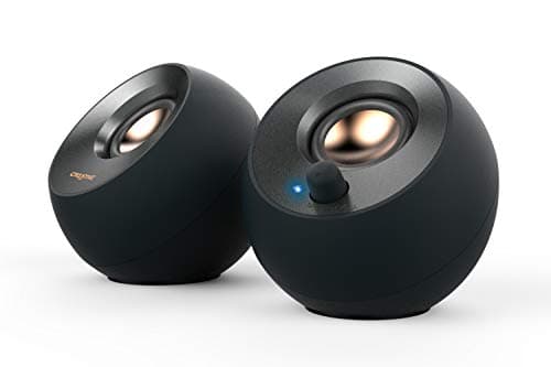 Creative Pebble V2 – Altavoces escritorio con alimentación USB-C 2.0, entrada auxiliar de 3.5 mm, hasta 8 W de potencia RMS para ordenadores, Adaptador tipo A incluido y cable ampliado (negro)