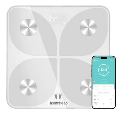 Bascula de Baño Digital, Bascula Grasa Corporal y Muscular con App, Balanza Inteligente de Peso Corporal,Balanza de Peso Cororal para Monitorear 13 Indicadores de Composición Cororal