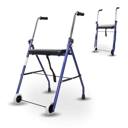 Mobiclinic®, Modelo emérita, Andador para ancianos, Ajustable, Plegable, Resistente, Marca española, Adultos, Acero, Empuñaduras ergonómicas, Ligero, Con asiento y 2 ruedas, Azul