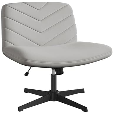 Yaheetech Silla de Oficina sin Reudas, Silla Piernas Cruzadas con Función Mecedora, Ancha Sila de Escritorio para Juegos, Silla de Maquillaje sin Brazos para Casa, Gris Claro