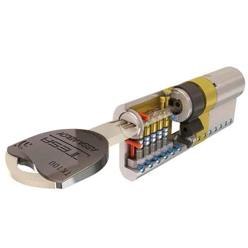 Tesa Assa Abloy, MK153040N, Cilindro de Alta Seguridad, TK100, Doble Embrague, Leva Corta, Llave - Llave, Niquelado, 30 x 40 mm