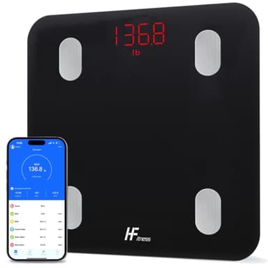 HF 19 Monitores de Composición Corporal Bascula de Baño Digital, Bascula Grasa Corporal y Muscular con App, Bascula Inteligente para Fitness, Peso IMC Muscular, Elis