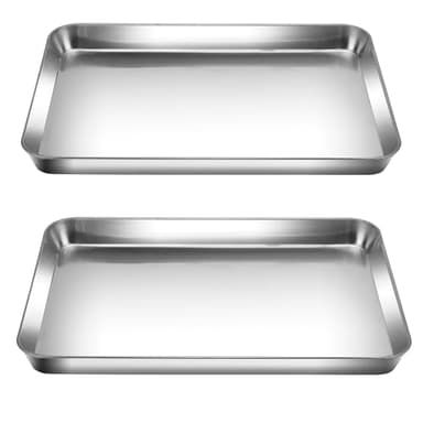 HEIYUET Juego de 2 bandejas de horno de acero inoxidable de 40 x 30 cm, rectangulares, para horno, 2,5 cm de profundidad, para hornear, asar, servir, apto para lavavajillas