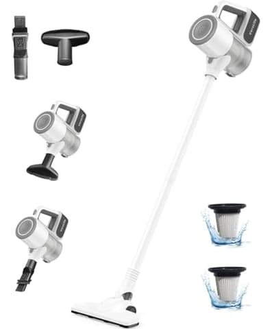 VersLife Aspiradora sin Cable 30kpa S6, Aspirador Escoba sin Cable Potente, Aspirador Inalámbrico para Suelo/Alfombra/Pelos de Animales, sin Bolsa, Potente Aspirador de Mano Eléctrico, Blanco