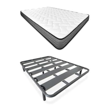 Homey - Cama Completa con Colchón Andrea Reversible (Cara Invierno/Verano) + Somier Reforzado 40x30mm con 6 Patas Metálicas Roscadas, 135 x 190